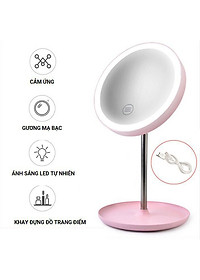 Gương Tròn Soi Trang Điểm Để Bàn Có Đèn Led Thông Minh Tích Điện Siêu Hot- Thiết Kế Hiện Đại- Hàng Chính Hãng MINIIN