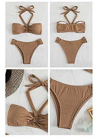 Bikini đồ bơi nữ 2 mảnh dây đeo cổ Bassi tam giác quần lọt khe