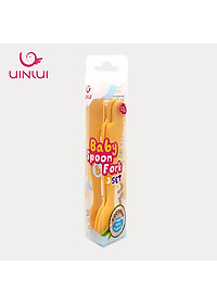 Bộ thìa dĩa ăn dặm làm từ nhựa sinh học Dừa - Set thìa dĩa 3 món UINLUI