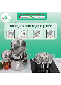 Bộ nồi chảo quánh inox FiveStar Plus 5 chiếc 3 lớp đáy liền inox 304 nắp kính, bảo hành 25 năm