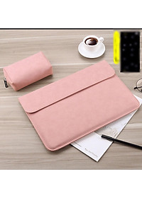 BAO DA, CẶP DA, TÚI DA CHỐNG SỐC CHO MACBOOK, SURFACE PRO, LAPTOP MÀU HỒNG - TẶNG KÈM VÍ ĐỰNG SẠC/ CHUỘT