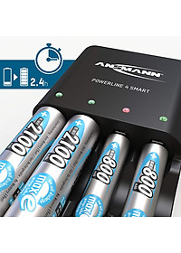 Combo Bộ sạc ANSMANN POWERLINE 4 Smart kèm 4 pin AA-2850-US - Hàng Nhập Khẩu