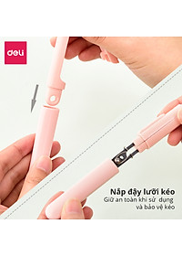 Kéo mini tiện lợi 105mm Deli - Có khóa an toàn - Xanh/ Hồng - 77761