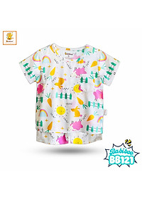Đồ bộ bé trai Babiboo đồ bộ ngắn tay vải tole mát mẻ, họa tiết dễ thương BB121