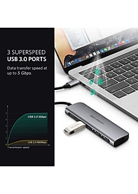 Cáp Chuyển Hub Ugreen 5 In 1 USB Type C Sang HDMI + USB 3.0*3 + PD Ugreen 50209, 70495 hàng Chính Hãng