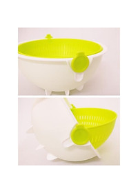 Bộ thau rổ nhựa xoay 2 lớp làm ráo nước - Hàng nội địa Nhật Bản 