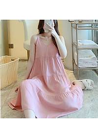 Váy 2 dây cho nữ mặc nhà vải lanh mềm mát, dáng xòe, nhiều họa tiết, freesize từ 45 đến 75 kg