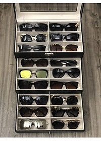 Hộp Đựng Mắt Kính 3 Tầng Đựng 18 Kính SAIKE SAIKE S318 Bọc Da Carbon Màu Đen