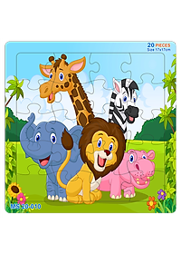 05 bộ tranh xếp hình 20 mảnh size 17x17cm – đồ chơi trí tuệ cho bé từ 2 tuổi – Combo Động vật dễ thương 2