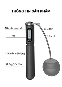 Dây Nhảy Thể Thao Lõi Thép Cao Cấp Teement Tự Động Đếm Số, Tích Hợp Đo Calo, Quãng Đường, Độ Dài Dây Tùy Chỉnh, Chiều Dài 3m, Trục Xoay 360 Độ  - Kèm Bóng Xoay, Tạ Điều Chỉnh Khối Lượng - Hàng Chính Hãng