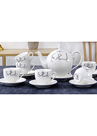 BỘ ẤM CHÉN KÈM 7 ĐĨA SỨ CAMELIA PHA TRÀ HỌ TIẾT HOA BẠC SANG TRỌNG ( GIAO NGẪU NHIÊN ) - ANTH248