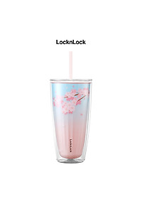 Ly nhựa 2 lớp Cherry Blossom Double wall Cold Cup LocknLock HAP522 - Kèm ống hút - Dung tích 750ml