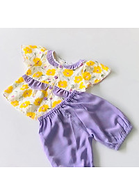 Bộ quần áo lửng bé gái họ tiết Hoa vàng nhụy tím - AICDBGNRYYCO - AIN Closet