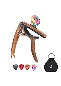 3in1 Alloy Universal Guitar Capo with 5 Picks and Leather Pick Holder for Acoustic Guitars Electric Guitar Ukuleles Mandolins Bass Guitars