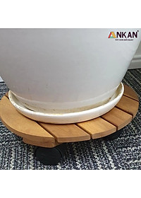 Combo 2 Đế Lót Chậu Cây Có Bánh Xe ANKAN 30cm Gỗ Tràm Mặt Tròn Màu Vàng, Chính Hãng