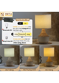 Đèn Ngủ Để Bàn Gốm Sứ Cao Cấp HUTA S14 Vân Màu Gỗ Độc Đáo Sang Trọng, Decor Trang Trí Phòng Ngủ, Khách Sạn, Đọc Sách Đầu Giường, Điều Chỉnh Độ Sáng, Ánh Sáng Vàng