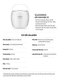Nồi cơm điện tử Cuckoo 1,8L CR-1020F- màu trắng - Bảng điều khiển LED - Lòng nồi chống dính - Chất lượng Hàn Quốc - Hàng chính hãng Cuckoovina