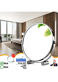 Gương trang điểm phóng đại 3 lần, xoay 360 độ, 2 mặt siêu nét, để bàn, Inox 304, Size 18cm, 20cm, Minh House G31