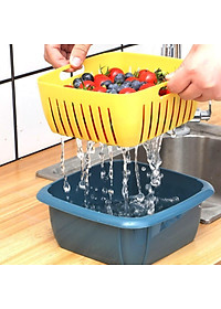 Bộ Rổ Vuông Kèm Thau Và Nắp Đậy Tiện Dụng - Hàng Loại 1- Giao Màu Ngẫu Nhiên