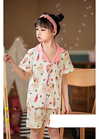 Bộ Pijama cộc tay hình thỏ dâu tây xuất Hàn bé gái 2-14 tuổi