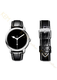 Dây Đeo đồng hồ Da Cá Sấu Đen Chỉ Trắng Size 19/20/21/22 - Dây Đeo Da Cá Sấu Thật 100% - Bảo Hành 12 Tháng