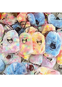 Túi Chun Cột Tóc Vải Mix Màu Kèm Túi Rút Gấu Nâu Xinh Xắn Cho Bé Gái