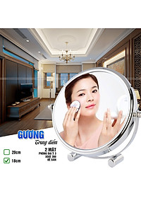 Gương trang điểm phóng đại 3 lần, xoay 360 độ, 2 mặt siêu nét, để bàn, Inox 304, Size 18cm, 20cm, Minh House G31