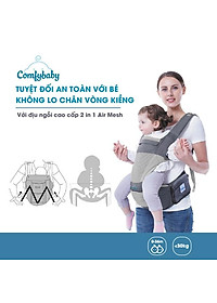 Địu ngồi trẻ em cao cấp siêu mềm 4 tư thế công nghệ Air Mesh thoáng khí - Comfybaby CF818 - tặng yếm tam giác