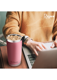 Ly Giữ Nhiệt Nắp Trượt Chống Tràn Rinfere - Tặng Kèm Ống Hút Không Gỉ, Dụng Cụ Vệ Sinh Ông Hút (590ml)