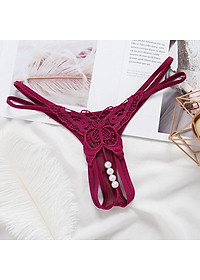 Quần lót lọt khe dây đính hạt - đỏ mận