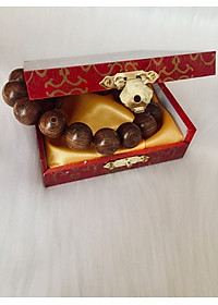 Bộ Vòng đeo tay phong Thủy Gỗ Đàn Hương Lụa Vàng Tự Nhiên Ấn Độ, Kèm Hộp đựng lót nhung nỉ