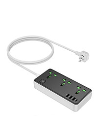 Ổ cắm điện đa năng sạc nhanh cổng typeC có 3 cổng USB và 1 cổng Type-C có 3 lỗ cắm tải 2500W dây dài 1.5m - Hàng nhập khẩu