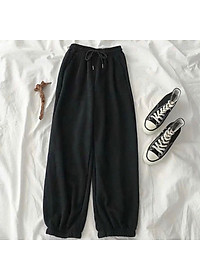 quần ống rộng dáng jogger nữ trơn bo gấu chất da cá