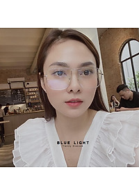Kính Giả Cận, Gọng Kính Cận Nam Nữ Mắt Vuông To Gọng Bạc Đan Chéo Không Độ Hàn Quốc - BLUE LIGHT SHOP