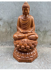 Tượng phật thích ca mâu ni được làm bằng chất liệu gỗ hương đá kt 40×22×21cm