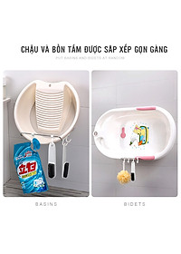Giá Treo Rổ Rá, Thau Chậu và Dụng Cụ Bếp Dán Tường Không Khoan Đục Kèm 4 Móc Treo Đồ Tiện Lợi MTC1