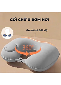 Gối hơi kê cổ bơm tự động, mềm mại, thiết kế hình chữ U giúp giảm đau cổ, có nút cài, phù hợp cho văn phòng và du lịch  Phượt Dã Ngoại Đi Chơi Quà Tặng Nam Nữ