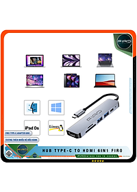Hub Type-C To HDMI FIRO 6in1 Chuẩn HDTV - Hub Chuyển Đổi Type-C Chia 6 Cổng - 1 Cổng HDMI/HDTV 4K, 2 Cổng USB 3.0, 2 Khe Đọc Thẻ TF Và SD, 1 Cổng Sạc Nhanh Type C PD - Kết Nối Tốc Độ Cao - Dùng Cho Smartphone/Laptop/PC/Tivi/Playstation – Hàng Chính Hãng