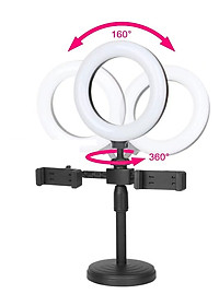 Đèn led livestream mini 16cm để bàn tích hợp 2 giá đỡ điện thoại kiểu chữ T- Hàng chính hãng