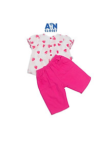 Bộ quần áo lửng bé gái họa tiết Dâu nơ quần hồng sen cotton boi - AICDBGFBYQZE - AIN Closet
