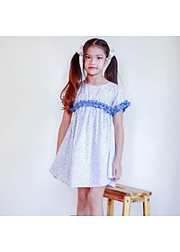 Váy đầm bé gái xanh nhí nhún viền tay KIKA - Từ 11kg-45kg - K141
