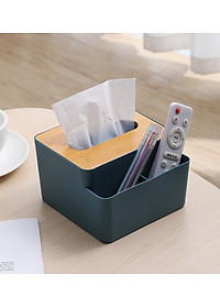 Hộp, Kệ Đựng Khăn Giấy Ăn Nắp Gỗ KUNBE Kèm 2 Ngăn Chứa Đồ Đa Năng Tiện Lợi