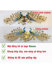 Đồng Hồ Treo Tường Con Chim Công Khổng Tước Kim Trôi Shouse A999 Nghệ Thuật Cao Cấp hiện đại 3D kích cỡ lớn đẹp treo phòng khách