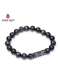 Vòng tay đá mắt hổ xanh đen phối charm hợp kim 8mm mệnh thủy,mộc - Ngọc Quý Gemstones