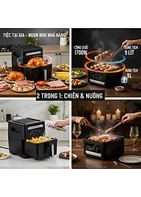 Nồi Chiên Không Dầu Kèm Vỉ Nướng 2-in-1 Mishio MK407: Nâng Tầm Món Ngon, Tiện Lợi Vượt Trội - hàng chính hãng