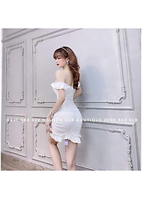 Đầm body trễ vai nhún thân kèm mút