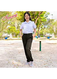 Quần tây nữ màu xanh đen Amazing lưng vừa, 1 nút, dáng suông, ống đứng, chất liệu tuyết mưa dày, mềm, không nhăn