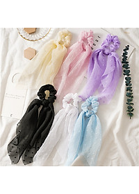 Dây buộc tóc Scrunchies lụa hạt bông dáng dài dễ thương HD79