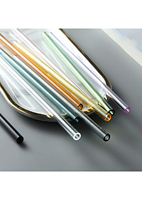 Ống Hút Thủy Tinh Lẻ Thẳng/Cong - Nhiều Màu - 20cm x 0.8cm