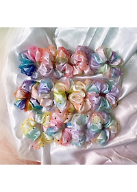 SET 2 SCRUNCHIES GALAXY SAO LẤP LÁNH 2 LỚP, MÀU NGÂU NHIÊN, CỘT TÓC VẢI ĐEO TAY XINH